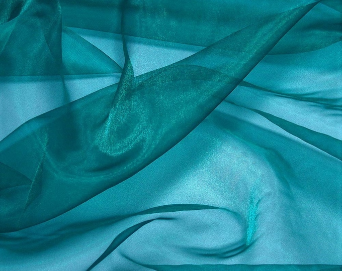 Teal Green 58/60" Wide 100% Polyester Soft Light Weight, Sheer, See Through Crystal Organza Fabric Sold By The Yard.