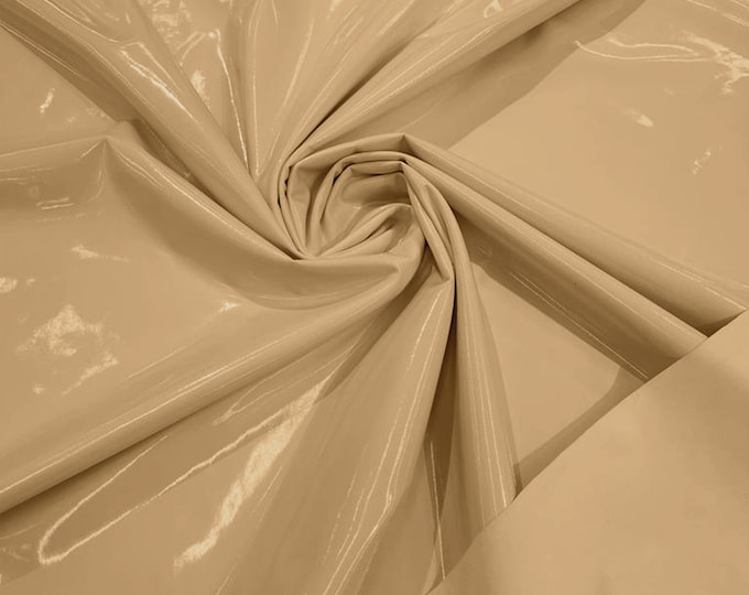 Spandex Shiny Vinyl Fabric (Latex Stretch) - Sold By The Yard - Tan