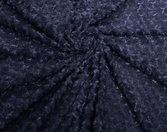 Dark Navy Minky Swirl Rosebud Plush Fur Fabric| 58" Wide | Apparel.