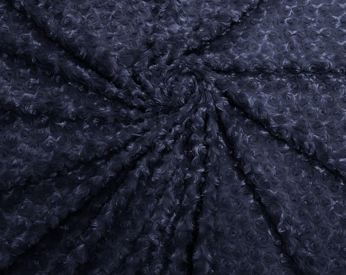 Dark Navy Minky Swirl Rosebud Plush Fur Fabric| 58" Wide | Apparel.
