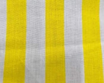 Yellow On White 60" Wide by 1" Stripe Poly Cotton Fabric Sold By The Yard.