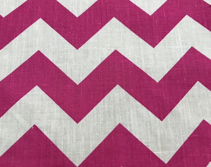 Fuchsia On White 58-60" Wide 1 inch Chevron Zig Zag Poly Cotton Fabric - Sold By The Yard