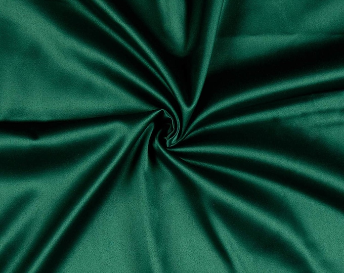 Hunter Green 95 Percent  Polyester 5% Spandex, 58 Inches Wide Matte Stretch L'Amour Satin Fabric, Sold By The Yard.