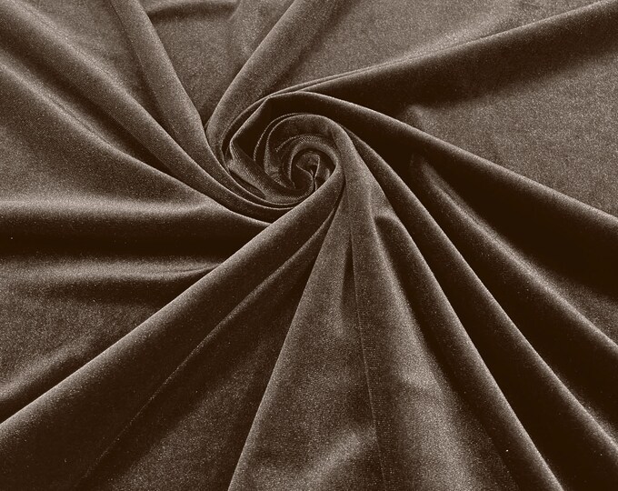 Taupe 60" Wide 90% Polyester 10 percent Spandex Stretch Velvet Fabric for Sewing Apparel Costumes Craft, Sold By The Yard.