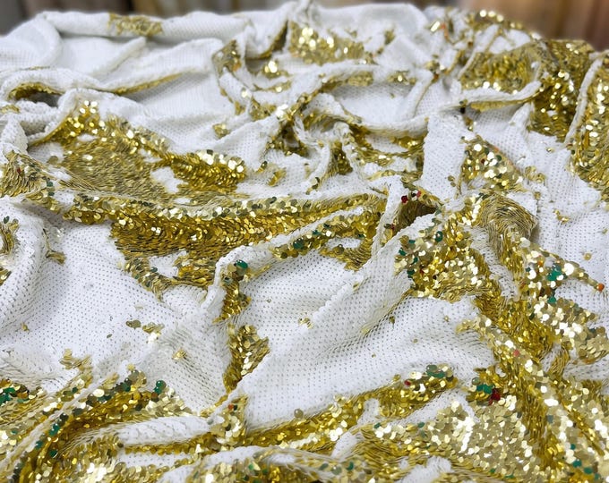 White Gold Reversible Sequin Fabric, Color Changing Mermaid Sequin Fabric, Stretch Sequin Fabric 54" Wide, Bridal Prom Fabric