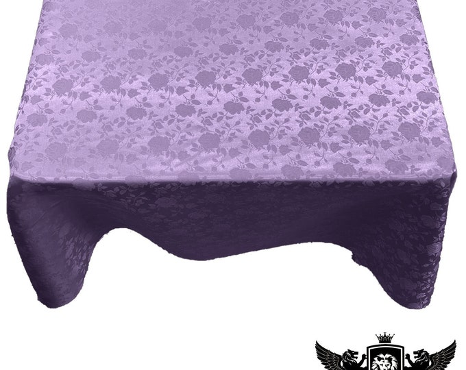 Lavender Square Tablecloth Roses Jacquard Satin Overlay for Small Coffee Table Seamless.