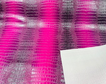 Magenta 53/54" Wide Gator Fake Leather Upholstery, 3-D Crocodile Skin Texture Faux Leather PVC Vinyl Fabric Sold By The Yard.