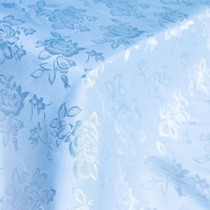 Baby Blue 60&quot; Wide Polyester Flower Brocade Jacquard Satin Fabric, Sold By The Yard.