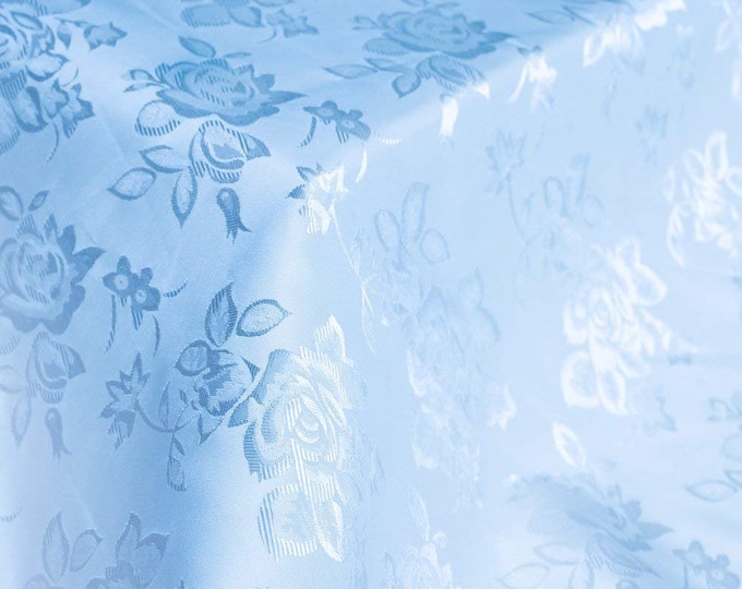 Baby Blue 60" Wide Polyester Flower Brocade Jacquard Satin Fabric, Sold By The Yard.