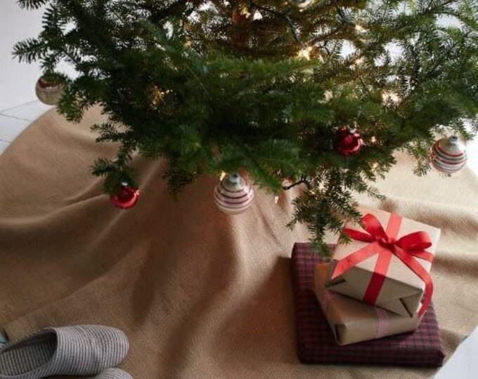 40" Round Natural Burlap Christmas Tree Skirt Under The Tree Decoration