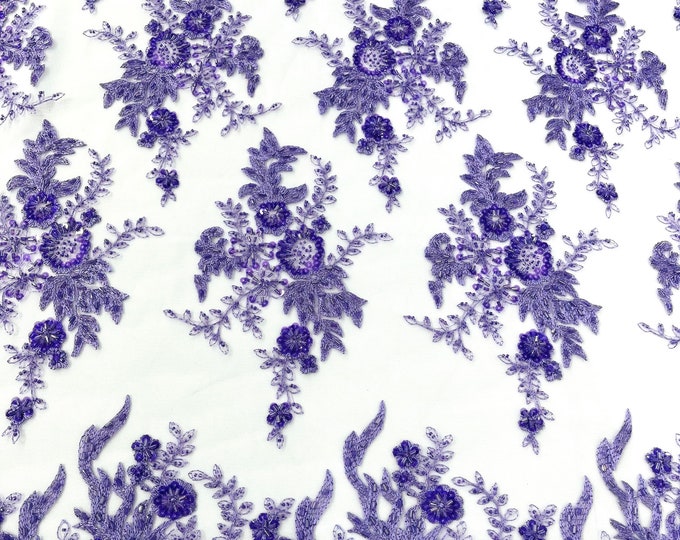 Gorgeous Lavender French design embroider and beaded on a mesh lace. Wedding/Bridal/Prom/Nightgown fabric.