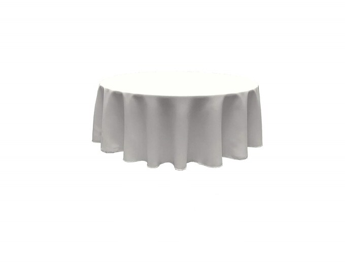 White - Solid Round Polyester Poplin Tablecloth Seamless.