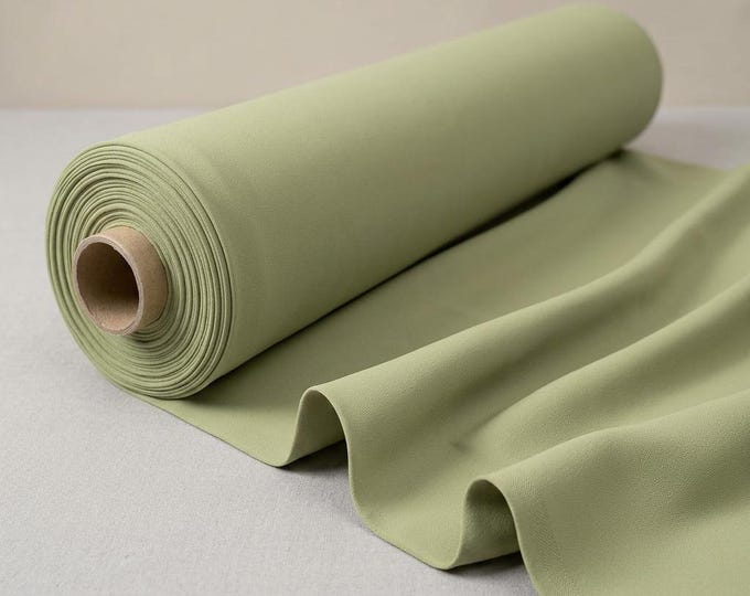Sage Green Dull Stretch Crepe Fabric By The Yard, 4 Way Matte Bridal Crepe Spandex Fabric For Dresses Apparel