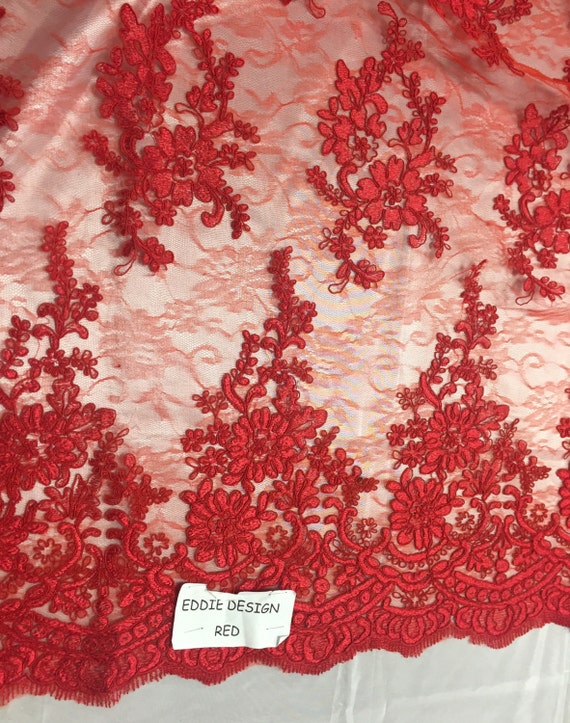 RED FRENCH FLOWER GARDEN EMBROIDER WITH MULTI COLORS ON A MESH-SOLD BY THE YARD RED FRENCH FLOWER GARDEN EMBROIDER WITH MULTI COLORS ON A MESH-SOLD BY THE YARD