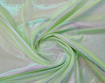 Neon Green Crush Iridescent Shimmer Organza Fabric 45” Wide, Sells by The Yard.