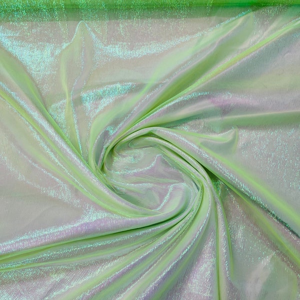 Tissu organza vert néon Crush irisé chatoyant, 45 po. de large, vendu au mètre.