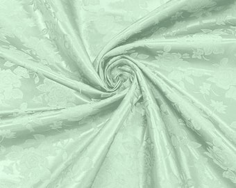 Sage Green 60" Wide Polyester Big Roses/Flowers Brocade Jacquard Satin Fabric/Cosplay Costumes, Skirts, Table Linen/Sold By The Yard.