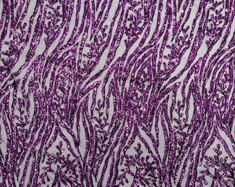 Purple - Vine/Root Sequin 4 Way Stretch Mesh Fabric, by The Yard.
