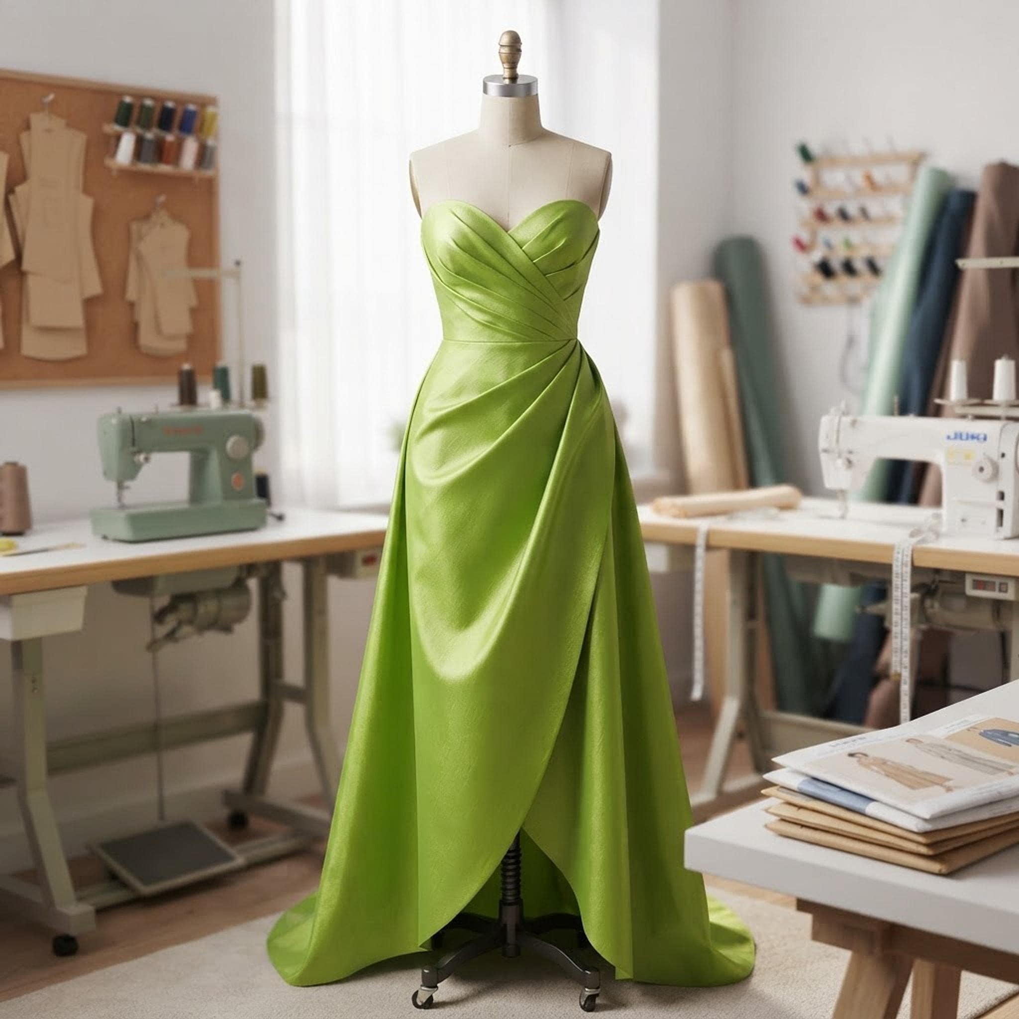 Lime Green Satin Dress