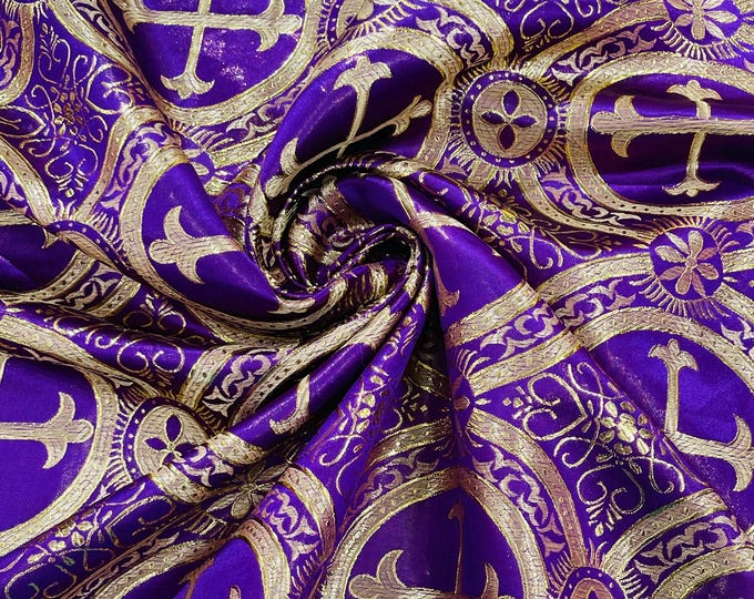 Metallic Cross Brocade Jacquard Satin/Religious Brocade/58" Wide/Liturgical Fabric/Church/Vestment-By The Yard