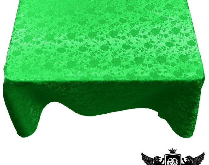 Neon Green Square Tablecloth Roses Jacquard Satin Overlay for Small Coffee Table Seamless.