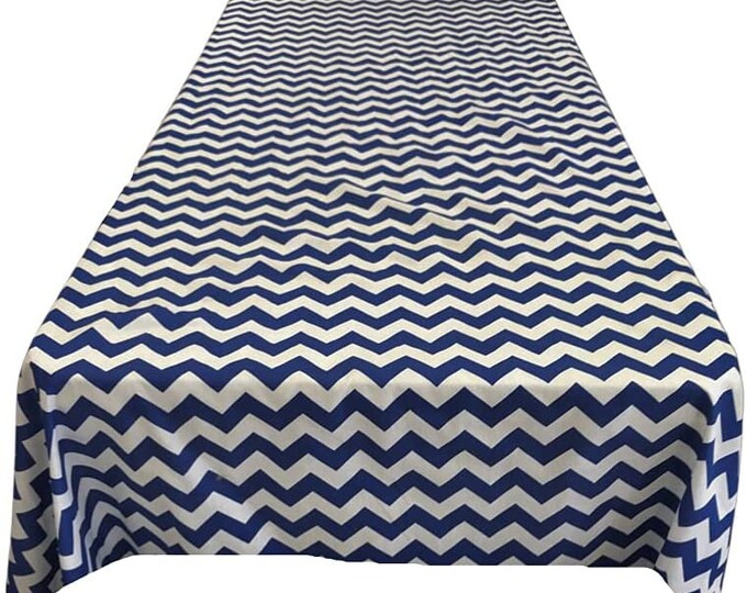 New Creations Fabric & Foam Inc, Chevron / Zig Zag Print Poly Cotton Tablecloth (White/ Navy , Choose Size Below