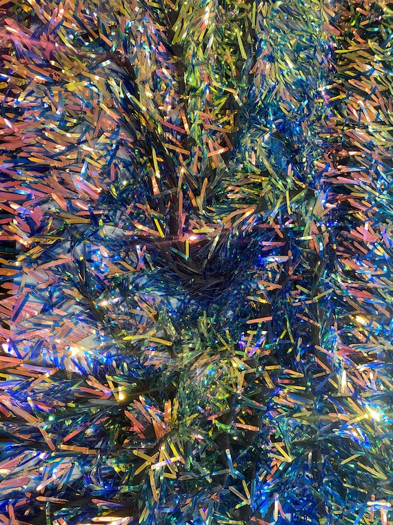 Iridescent sequin Swords Design on black mesh, Burning Man Costume Craft Fabric By The Yard. Silver main image 1