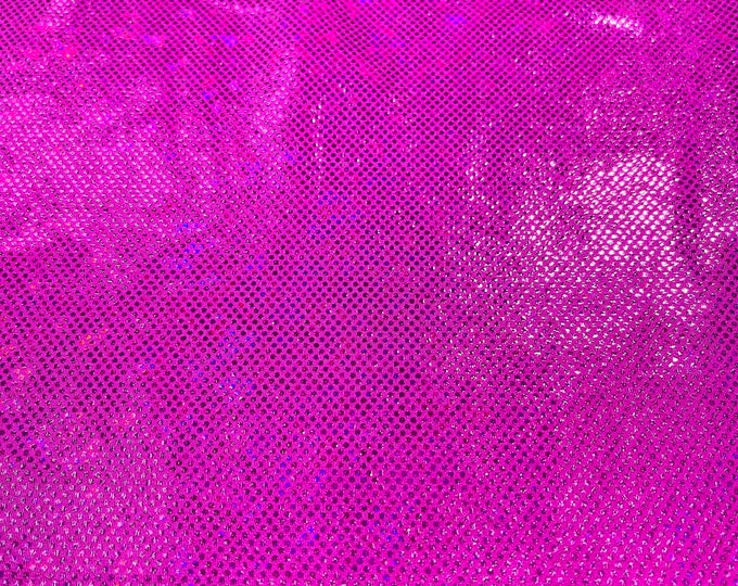 Fuchsia 58/60” Wide Shattered Glass Foil Iridescent Hologram Dancewear 4 Way Stretch Spandex Nylon Tricot Fabric by the yard.