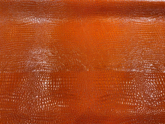 Crocodile Faux Leather Vinyl - Orange - Fabric 3D Scales Vinyl Crocodi