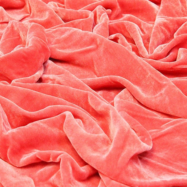 Coral 60" Wide 90% Polyester 10 percent Spandex Stretch Velvet Fabric for Sewing Apparel Costumes Craft, Sold By The Yard.