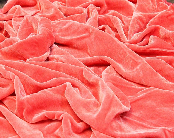 Coral 60" Wide 90% Polyester 10 percent Spandex Stretch Velvet Fabric for Sewing Apparel Costumes Craft, Sold By The Yard.