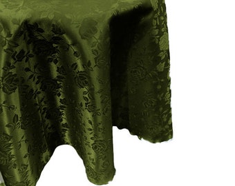 Bamboo Green Round Tablecloth Roses Jacquard Satin Overlay for Small Coffee Table Seamless.