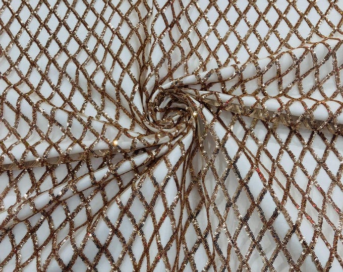 Luxury Diamond Design Mini Glitz Sequins On A Mesh Fabric/Prom/Wedding/Party Supply. Champagne