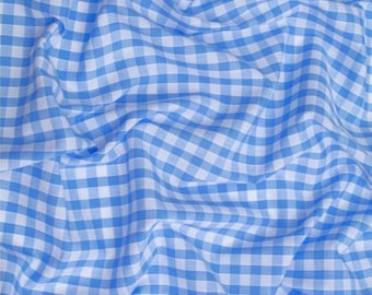Light Blue Gingham Fabric | 1/4" Checkered Poly Cotton Blend 58" Wide| Quilting| Dresses.