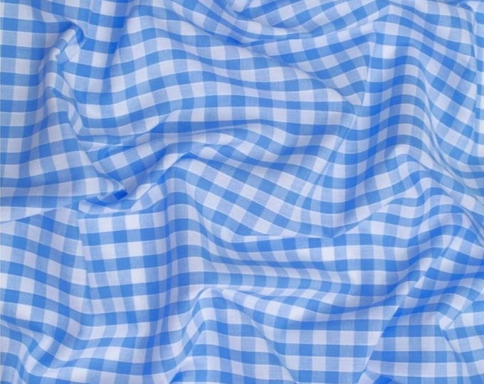 Baby Blue Gingham 1/4" Checkered Poly Cotton 58" Wide Fabric- Sold by the yard