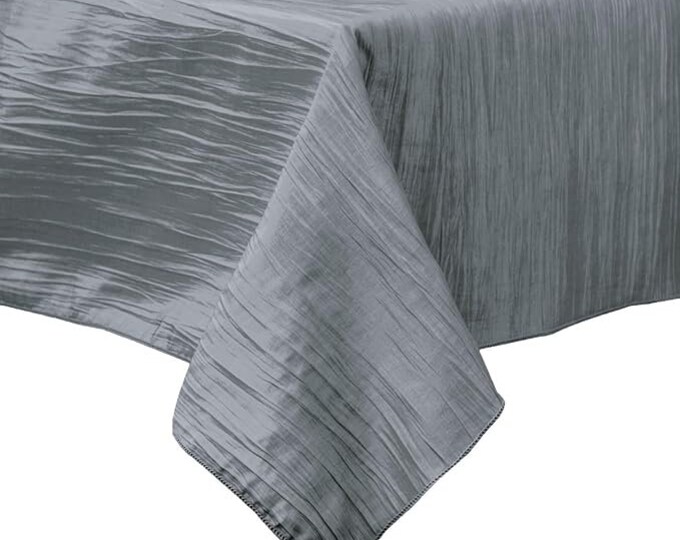Silver Square Light Weight Accordion Design Crushed Taffeta Seamless Table Overlay