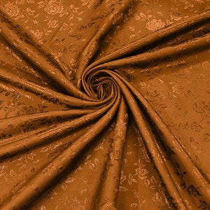 Cinnamon 60&quot; Wide Polyester Roses/Flowers Brocade Jacquard Satin Fabric/Cosplay Costumes, Skirts, Table Linen/Sold By The Yard.