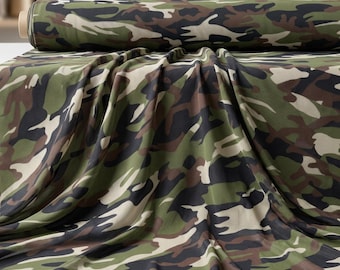 Camouflage Mesh Fabric 58” Wide | Green Camo Stretch Power Mesh | Nylon Spandex Sheer Fabric for Activewear, Costume & Fashion