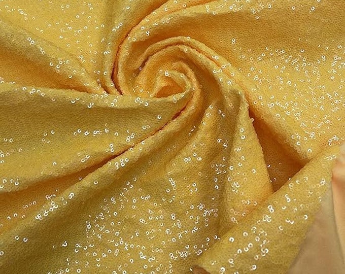Yellow - Mini Glitz Sequins on a 4 Way Stretch Spandex Fabric- Sold by The Yard.