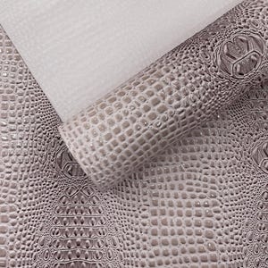 Winter Lilac Glossy Two Tone Gator Fake Leather Upholstery, 3D Crocodile Skin Texture Faux Leather PVC Vinyl, 54&quot; Wide
