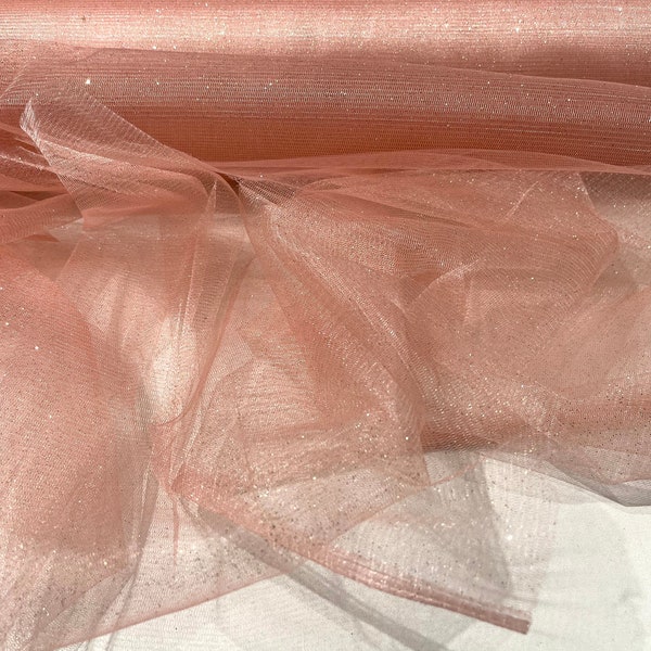 Rose Gold sparkle tulle glitter fabric shimmer/ tulle glitter for dresses/ mesh glitter fabric/ costume fabric/ wholesale