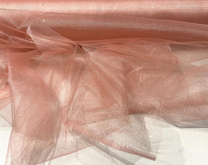 Rose Gold sparkle tulle glitter fabric shimmer/ tulle glitter for dresses/ mesh glitter fabric/ costume fabric/ wholesale