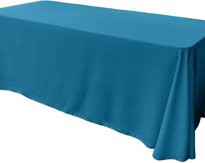 Teal Blue - Rectangular Polyester Poplin Tablecloth Floor Length / Party supply