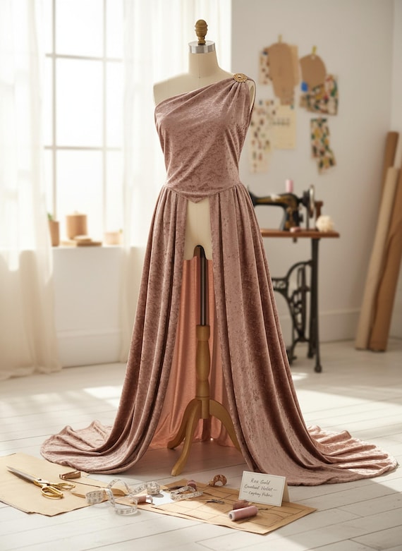 rose gold crushed velvet dress Fabric, 58 Inches Wide for Costumes and Apparel sa_rr_25+