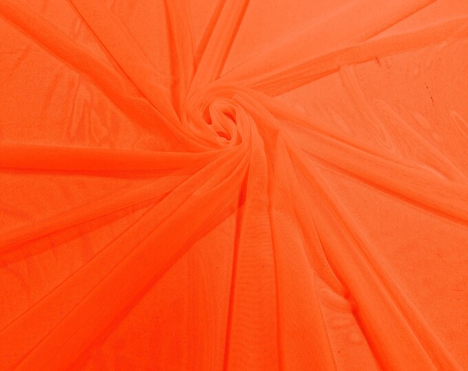 Neon Orange 58/60" Wide Solid Stretch Power Mesh Fabric Spandex/ Sheer See-Though/Sold By The Yard. New Colors