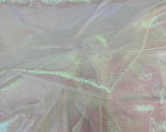 White Crush Iridescent Shimmer Organza Fabric 45” Wide, Sells by The Yard.