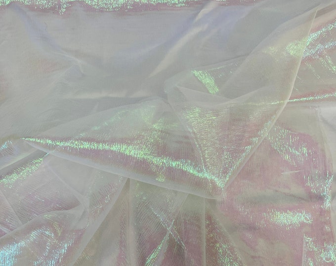 White Crush Iridescent Shimmer Organza Fabric 45” Wide, Sells by The Yard.