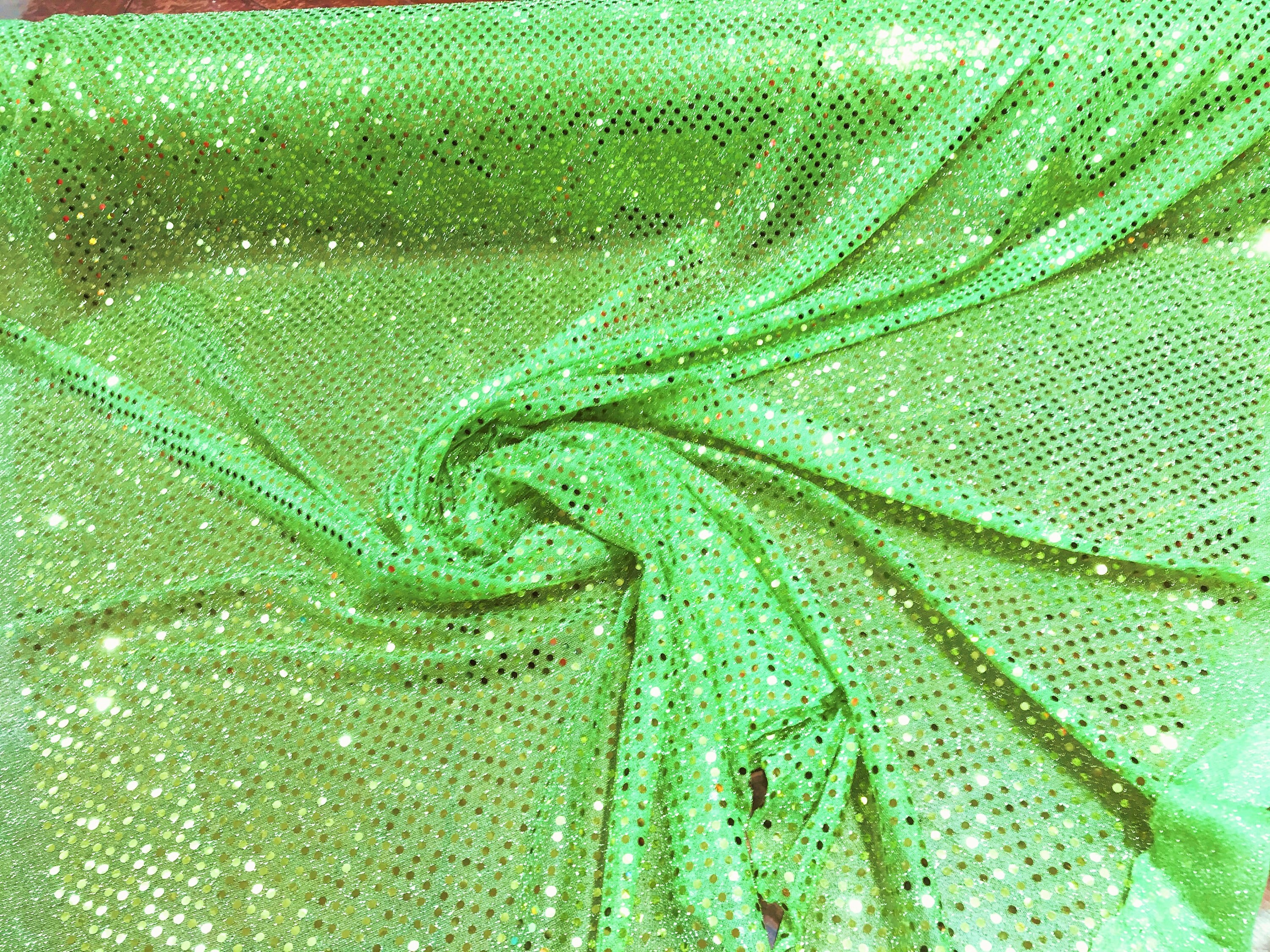 Neon Green 44 45 Wide Faux Sequin Light weight Knit Fabric Shiny