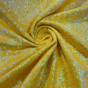 Yellow Iridescent - Mini Glitz Sequins on a 4 Way Stretch Spandex Fabric- Sold by The Yard.