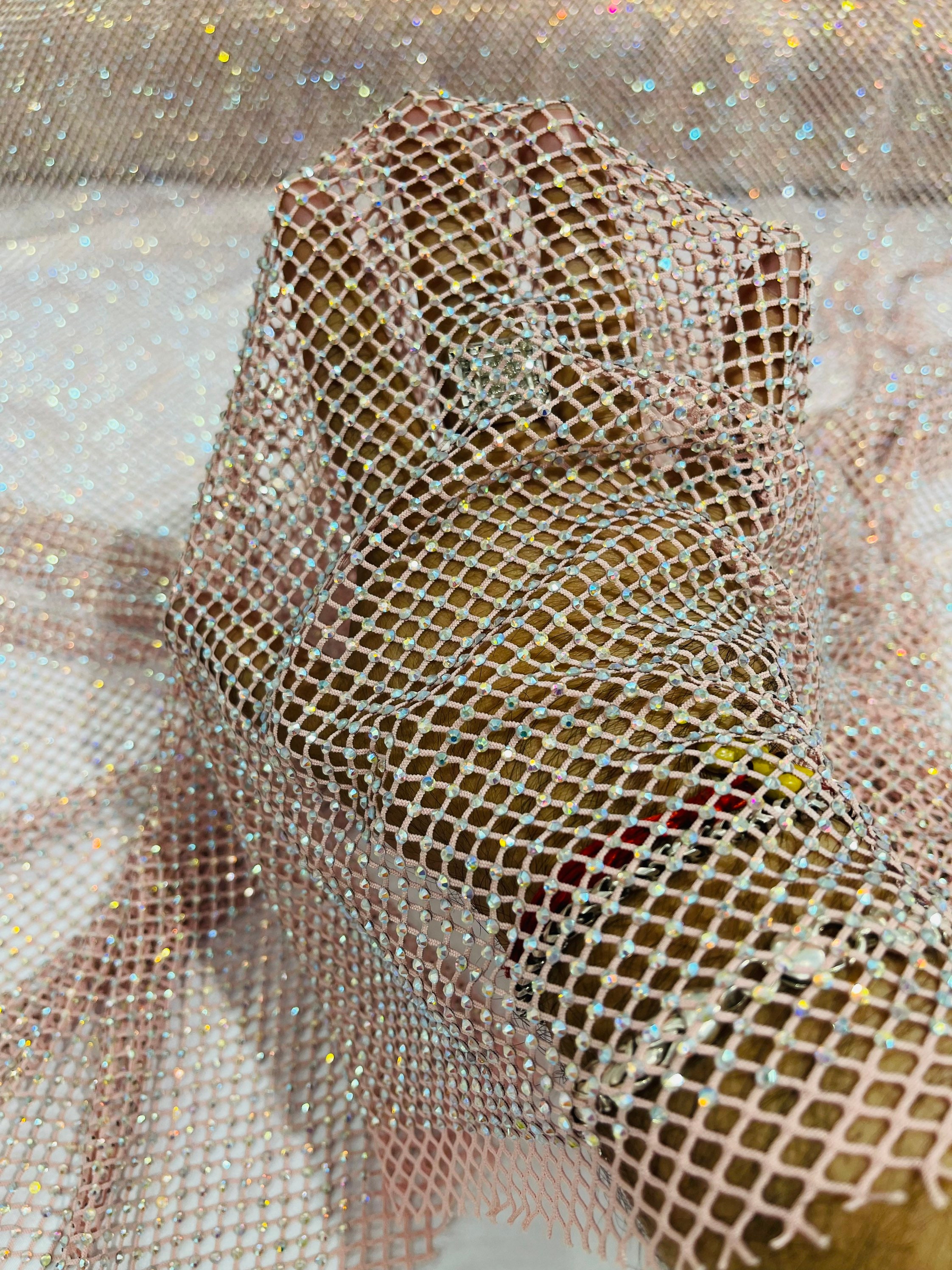 Blush Pink AB Iridescent Rhinestones on Soft Stretch Fish Net Fabric 45  Wide sold by the Yard. -  Canada